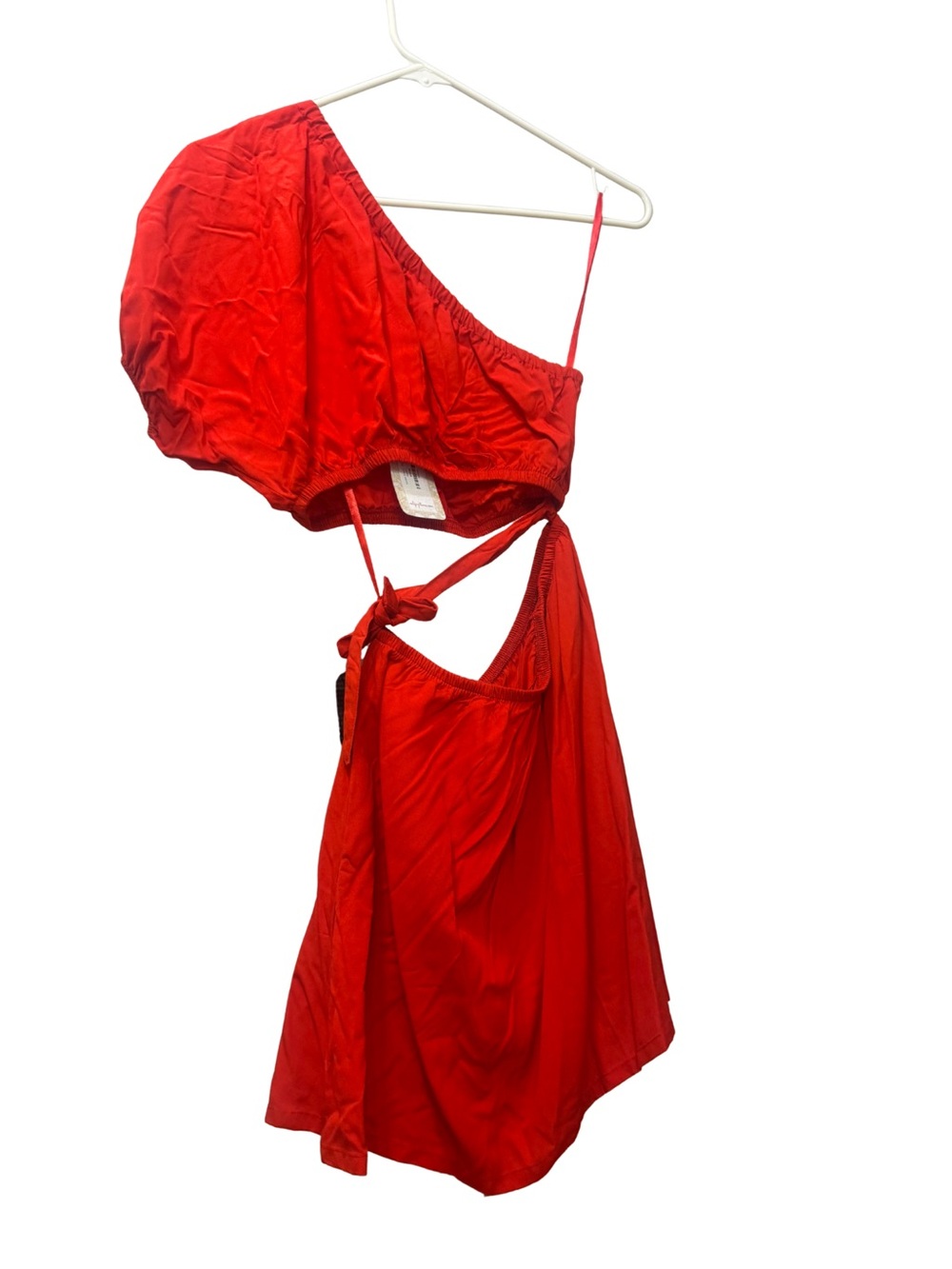 One-Shoulder Red Cutout Tie Mini Dress